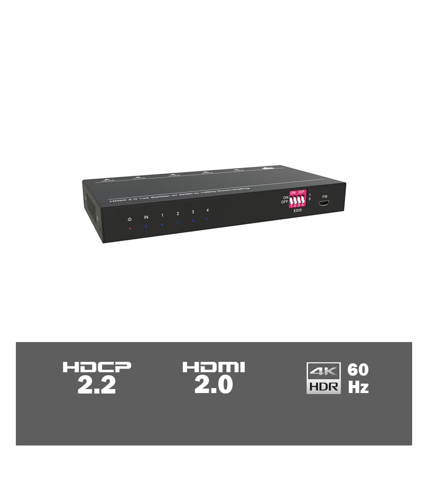 SUH4E-H2 - 4-way 4K HDMI 2.0 splitter including HDCP killer