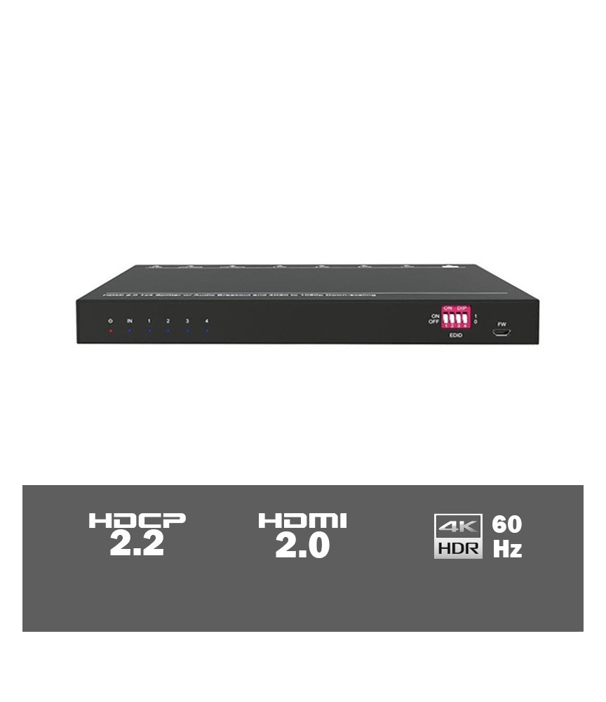 SUH4AU-H2 - 4-voudige 4K HDMI 2.0 splitter met HDCP killer en audio de-embedder